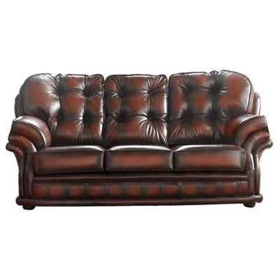 Chesterfield 3 Seater Antique Light Rust Leather Sofa Bespoke In Knightsbridge Style from B&Q