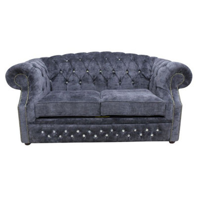 Chesterfield Crystal 2 Seater Velluto Grey Fabric Sofa In Buckingham Style from B&Q