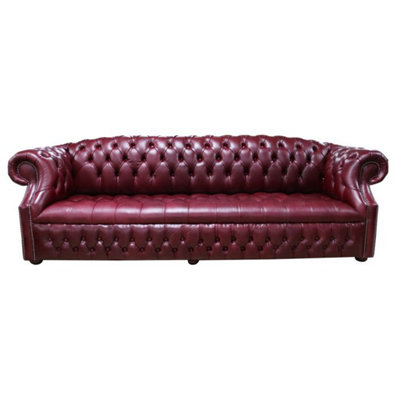 Chesterfield 4 Seater Old English Burgandy Leather Sofa Bespoke In Buckingham Style from B&Q