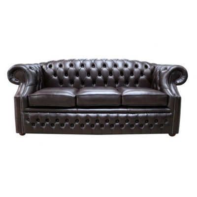 Chesterfield 3 Seater Old English Smoke Leather Sofa In Buckingham Style from B&Q