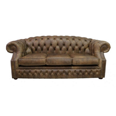 Chesterfield 3 Seater Cracked Wax T Brown Leather Sofa Bespoke In Buckingham Style from B&Q