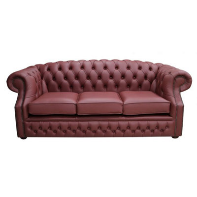 Chesterfield 3 Seater Shelly Burgandy Leather Sofa Bespoke In Buckingham Style from B&Q