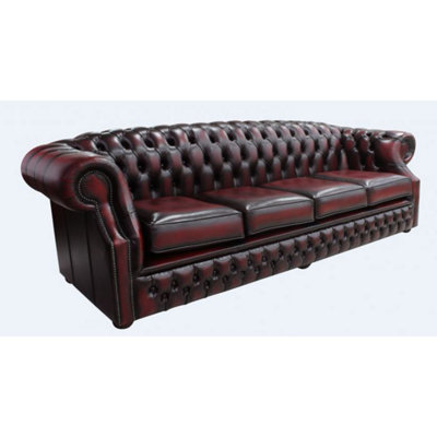 Chesterfield 4 Seater Antique Oxblood Red Real Leather Sofa Bespoke In Buckingham Style from B&Q