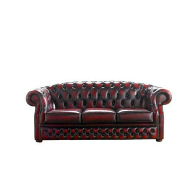 Chesterfield 3 Seater Oxblood Red Leather Sofa Bespoke In Buckingham Style from B&Q