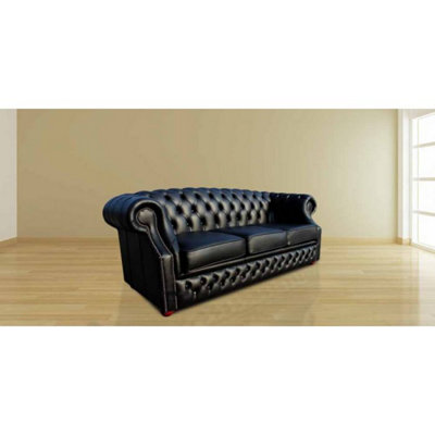 Chesterfield 3 Seater Shelly Black Leather Sofa Bespoke In Buckingham Style from B&Q