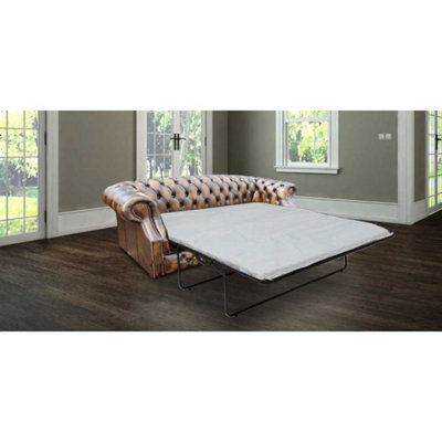 Chesterfield 3 Seater Antique Gold Leather Sofabed In Buckingham Style from B&Q