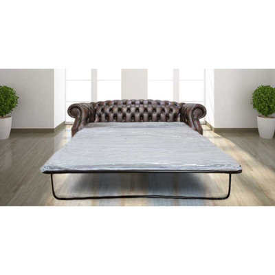 Chesterfield 3 Seater Antique Brown Leather Sofabed In Buckingham Style from B&Q