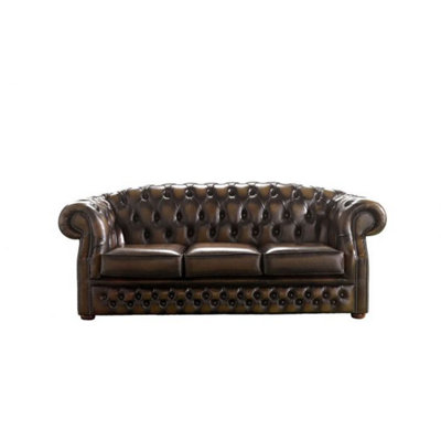Chesterfield 3 Seater Antique Brown Leather Sofa Bespoke In Buckingham Style from B&Q
