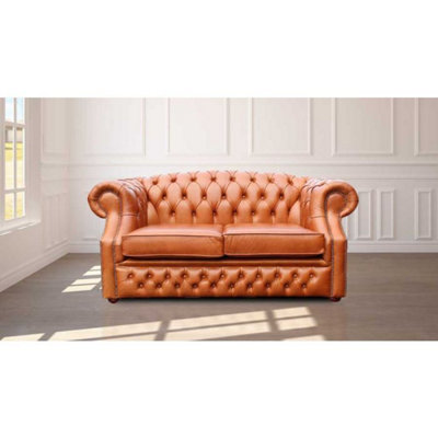 Chesterfield 2 Seater Old English Tan Leather Sofa Bespoke In Buckingham Style from B&Q