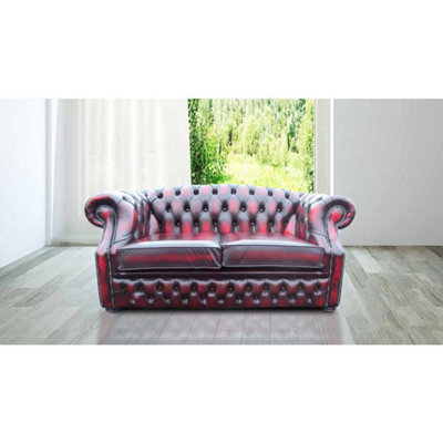 Chesterfield 2 Seater Antique Oxblood Red Leather Sofa Bespoke In Buckingham Style from B&Q