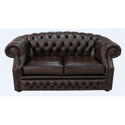 Chesterfield 2 Seater Antique Brown Leather Sofa Bespoke In Buckingham Style from B&Q