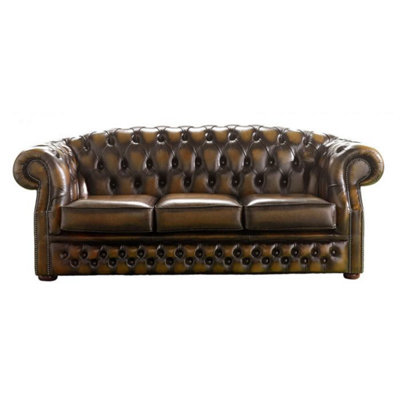 Chesterfield 3 Seater Antique Tan Leather Sofa Bespoke In Buckingham Style from B&Q