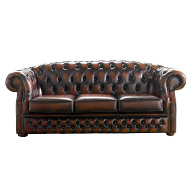 Chesterfield 3 Seater Antique Rust Leather Sofa Bespoke In Buckingham Style from B&Q