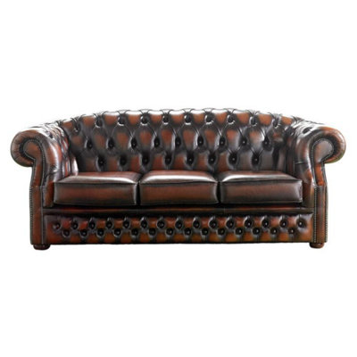 Chesterfield 3 Seater Antique Light Rust Leather Sofa Bespoke In Buckingham Style from B&Q