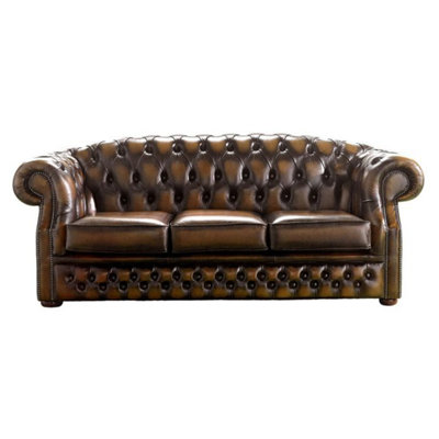 Chesterfield 3 Seater Autumn Tan Leather Sofa Bespoke In Buckingham Style from B&Q