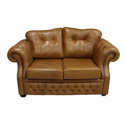 Chesterfield 2 Seater Old English Tan Leather Sofa Bespoke In Era Style from B&Q