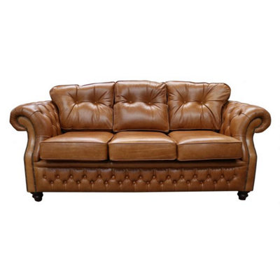 Chesterfield 3 Seater Old English Tan Leather Sofa Bespoke In Era Style from B&Q