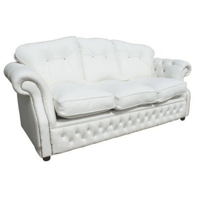 Chesterfield 3 Seater Crystal White Leather Sofa Settee Bespoke In Era Style from B&Q