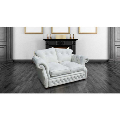Chesterfield 2 Seater Crystal White Leather Sofa Settee Bespoke In Era Style from B&Q