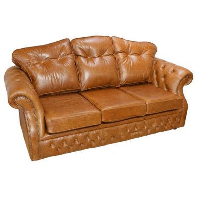 Chesterfield 3 Seater Old English Tan Leather Sofa Settee Bespoke In Era Style from B&Q