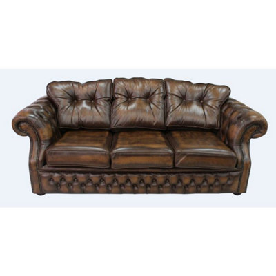 Chesterfield 3 Seater Sofa Settee Antique Tan Leather In Era Style from B&Q