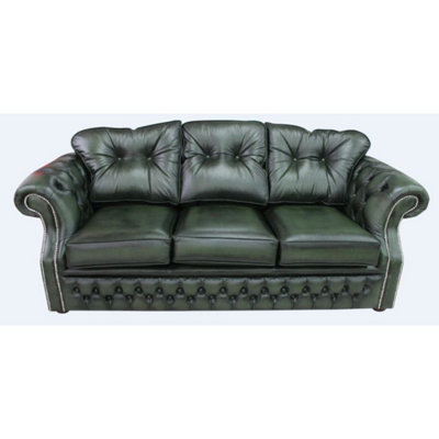 Chesterfield 3 Seater Sofa Settee Antique Green Leather In Era Style from B&Q