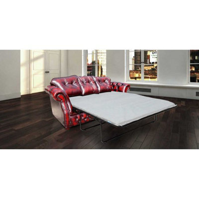 Chesterfield 3 Seater Sofabed Antique Oxblood Red Leather Bespoke In Era Style from B&Q