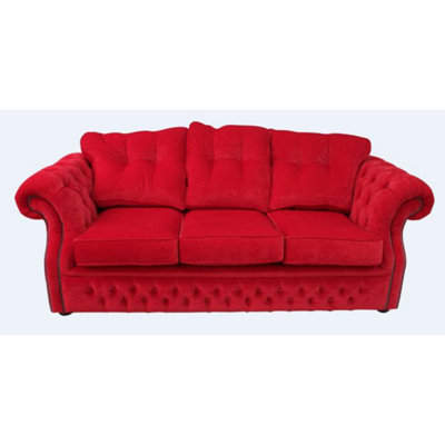 Chesterfield 3 Seater Rouge Red Fabric Sofa Settee Bespoke In Era Style from B&Q