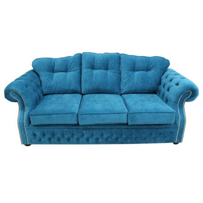 Chesterfield 3 Seater Danza Teal Fabric Sofa Settee Custom Made In Era Style from B&Q