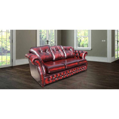 Chesterfield 3 Seater Antique Oxblood Red Leather Sofa Settee In Era Style from B&Q