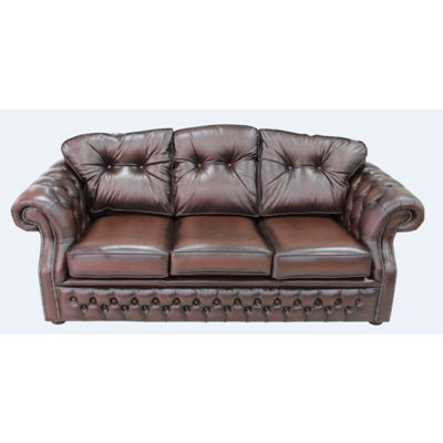 Chesterfield 3 Seater Antique Brown Leather Sofa Settee In Era Style from B&Q