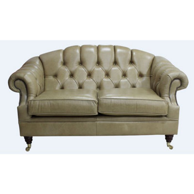 Chesterfield 2 Seater Old English Dark Sand Leather Sofa Settee Bespoke In Victoria Style from B&Q