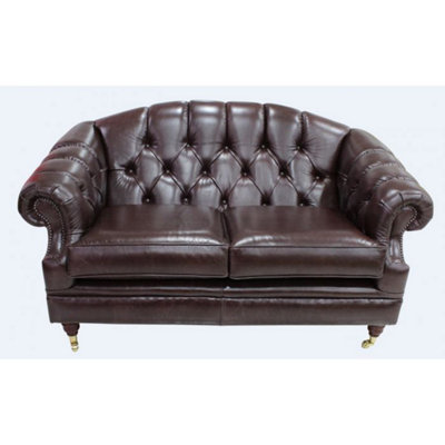 Chesterfield 2 Seater Old English Dark Brown Leather Sofa Settee Bespoke In Victoria Style from B&Q