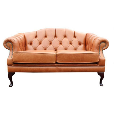 Chesterfield 2 Seater Old English Tan Leather Sofa Settee Custom Made In Victoria Style from B&Q