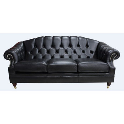 Chesterfield 3 Seater Old English Black Leather Sofa Settee Bespoke In Victoria Style from B&Q