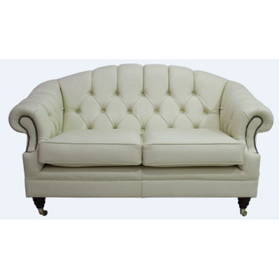 Chesterfield 2 Seater Shelly Cream Leather Sofa Settee In Victoria Style from B&Q