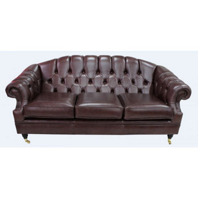 Chesterfield 3 Seater Old English Dark Brown Leather Sofa Settee Bespoke In Victoria Style from B&Q