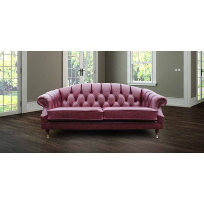 Chesterfield 3 Seater Old English Burgandy Leather Sofa Settee Bespoke In Victoria Style from B&Q