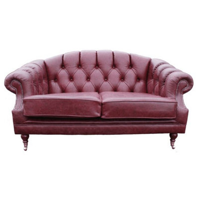 Chesterfield 2 Seater Old English Burgandy Leather Sofa Settee Bespoke In Victoria Style from B&Q
