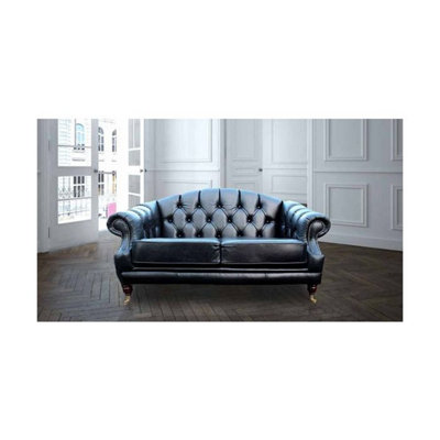 Chesterfield 2 Seater Old English Black Leather Sofa Settee Bespoke In Victoria Style from B&Q