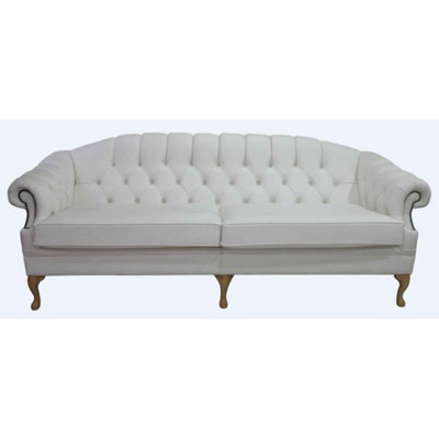 Chesterfield 4 Seater Shelly White Leather Sofa Settee Bespoke In Victoria Style from B&Q