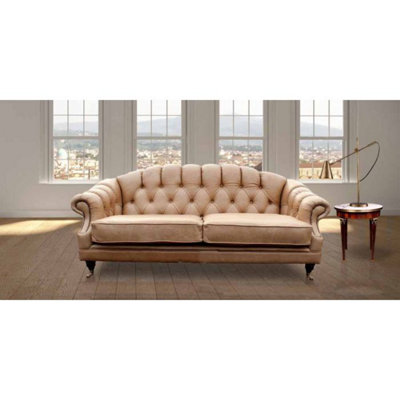 Chesterfield 3 Seater Old English Parchment Real Leather Sofa In Custom Made Victoria Style from B&Q