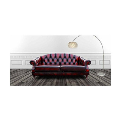 Chesterfield 3 Seater Antique Oxblood Red Leather Sofa Settee In 2 Cushion Victoria Style from B&Q