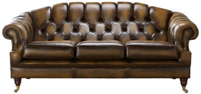 Chesterfield 3 Seater Sofa Settee Antique Tan Leather In Victoria Style from B&Q