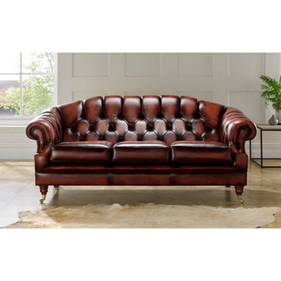 Chesterfield 3 Seater Sofa Settee Antique Rust Leather In Victoria Style from B&Q
