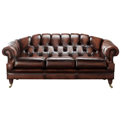 Chesterfield 3 Seater Antique Light Rust Leather Sofa Settee Bespoke In Victoria Style from B&Q