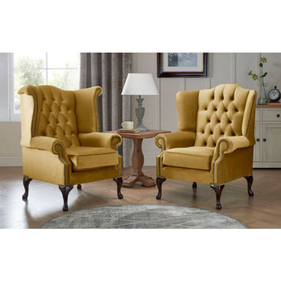 Chesterfield Queen Anne Beatrice + Carlton Flat Wing Armchairs Malta Gold 13 from B&Q