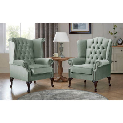 Chesterfield Queen Anne Beatrice + Carlton Flat Wing Armchairs Malta Seaspray 11 from B&Q