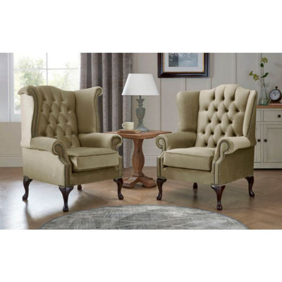 Chesterfield Queen Anne Beatrice + Carlton Flat Wing Armchairs Malta Parchment 10 from B&Q