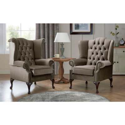 Chesterfield Queen Anne Beatrice + Carlton Flat Wing Armchairs Malta Taupe 08 from B&Q